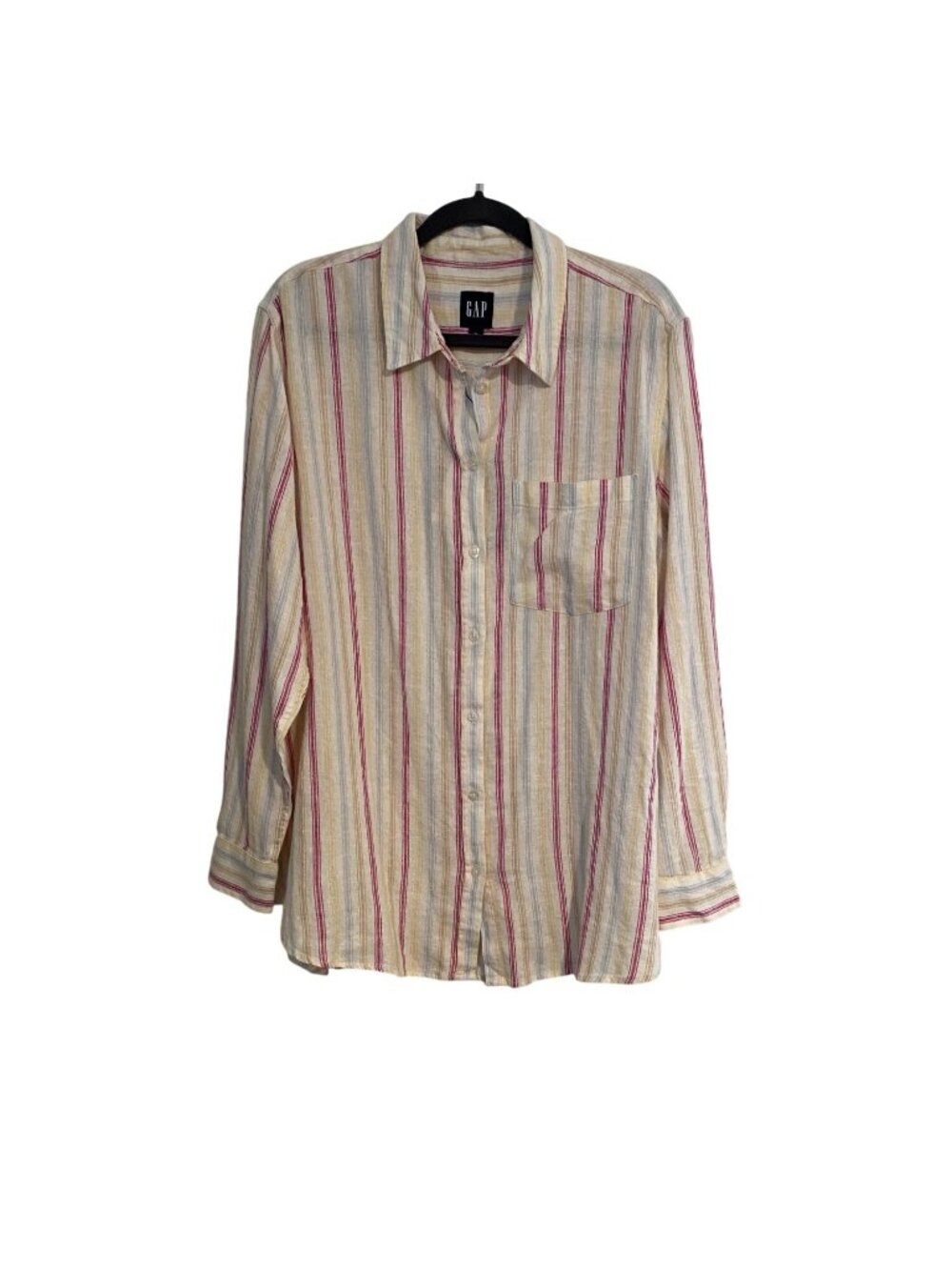 Gap Women's XL Linen Button Down Shirt Multicolor Dotted Sun Stripe Long Sleeve